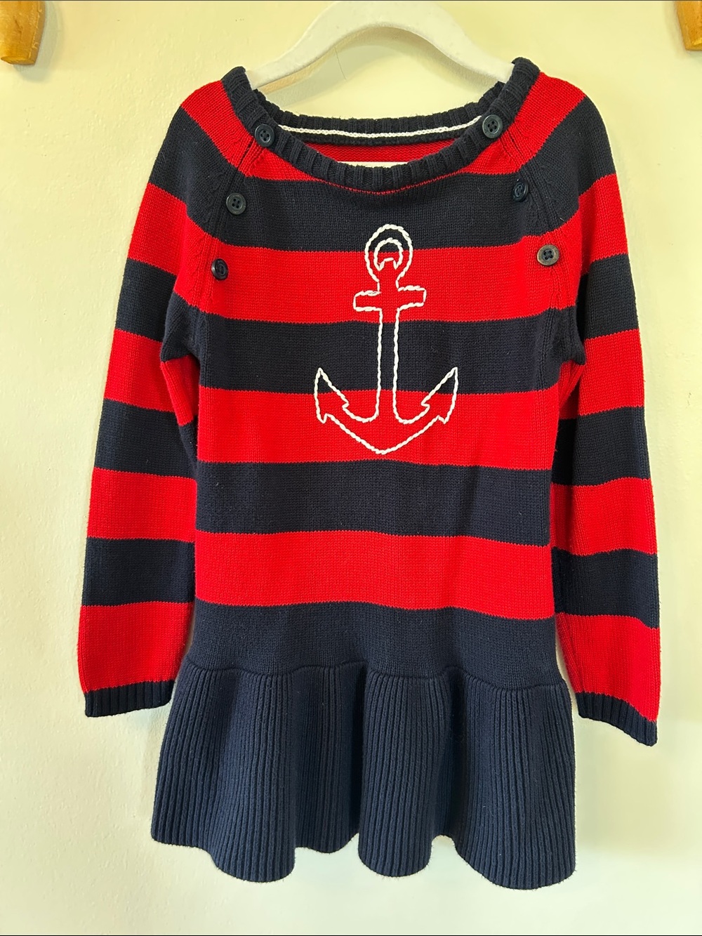 Nautica Red & Navy Striped Anchor Knit Dress for Girls